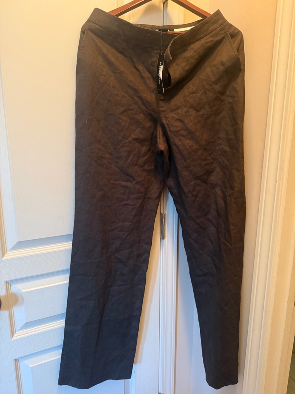 Ellen Tracy Women's Brown Straight-Leg Pants 100% Linen Lined New